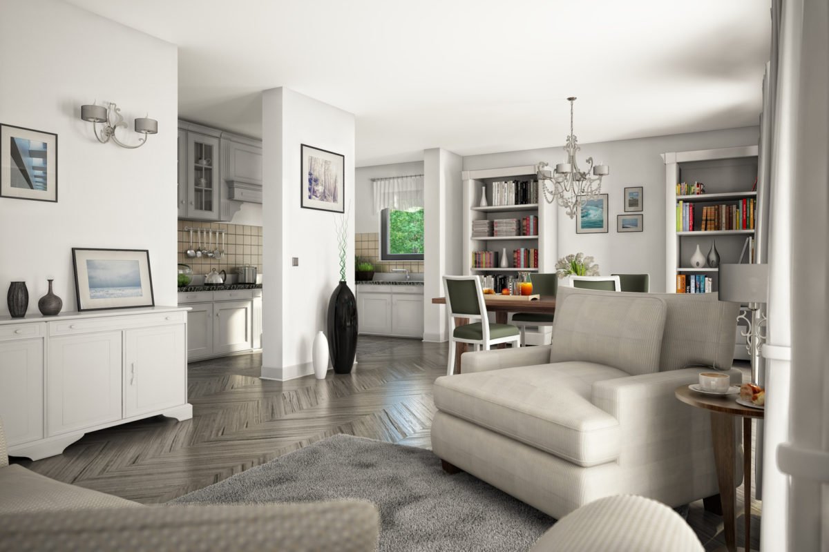 Komfort - Ein Wohnzimmer mit Möbeln und einem großen Fenster - Wohnzimmer