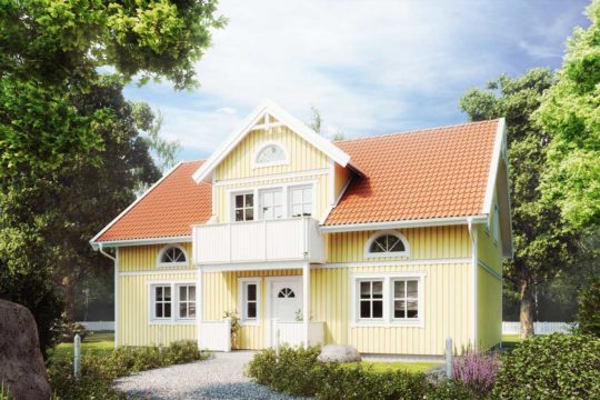 Villa Freja Lindberg - Ein haus mit büschen vor einem gebäude - Schwedenhaussiedlung Unna