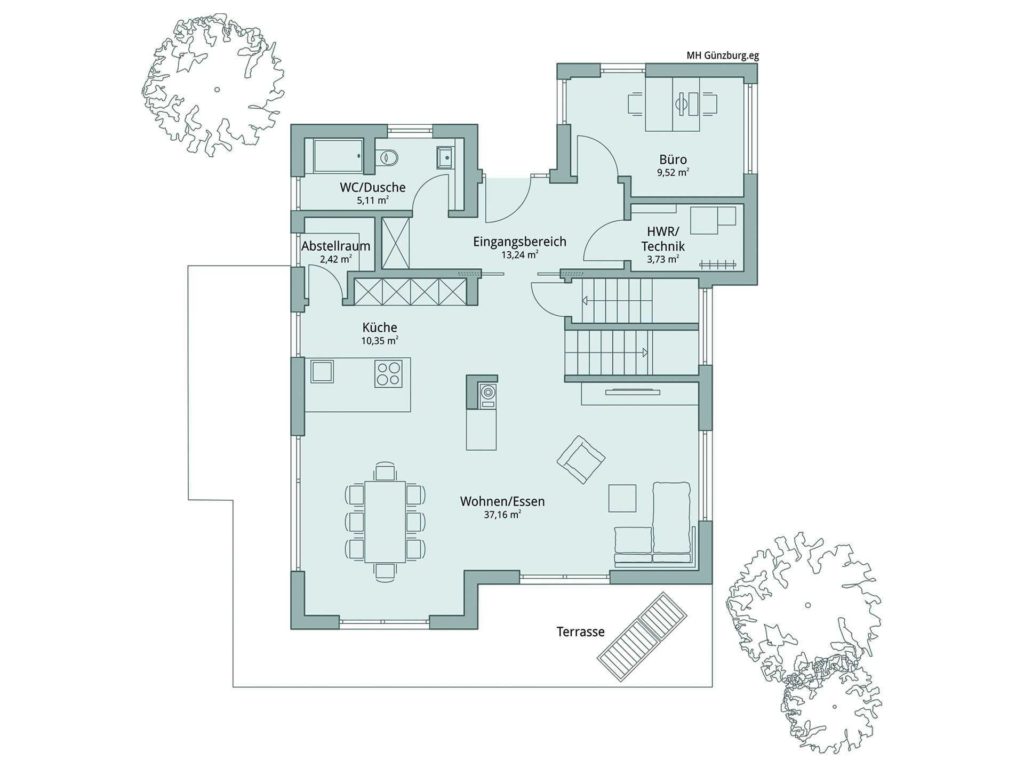 Musterhaus Günzburg - Eine nahaufnahme von text auf einem weißen hintergrund - Gebäudeplan