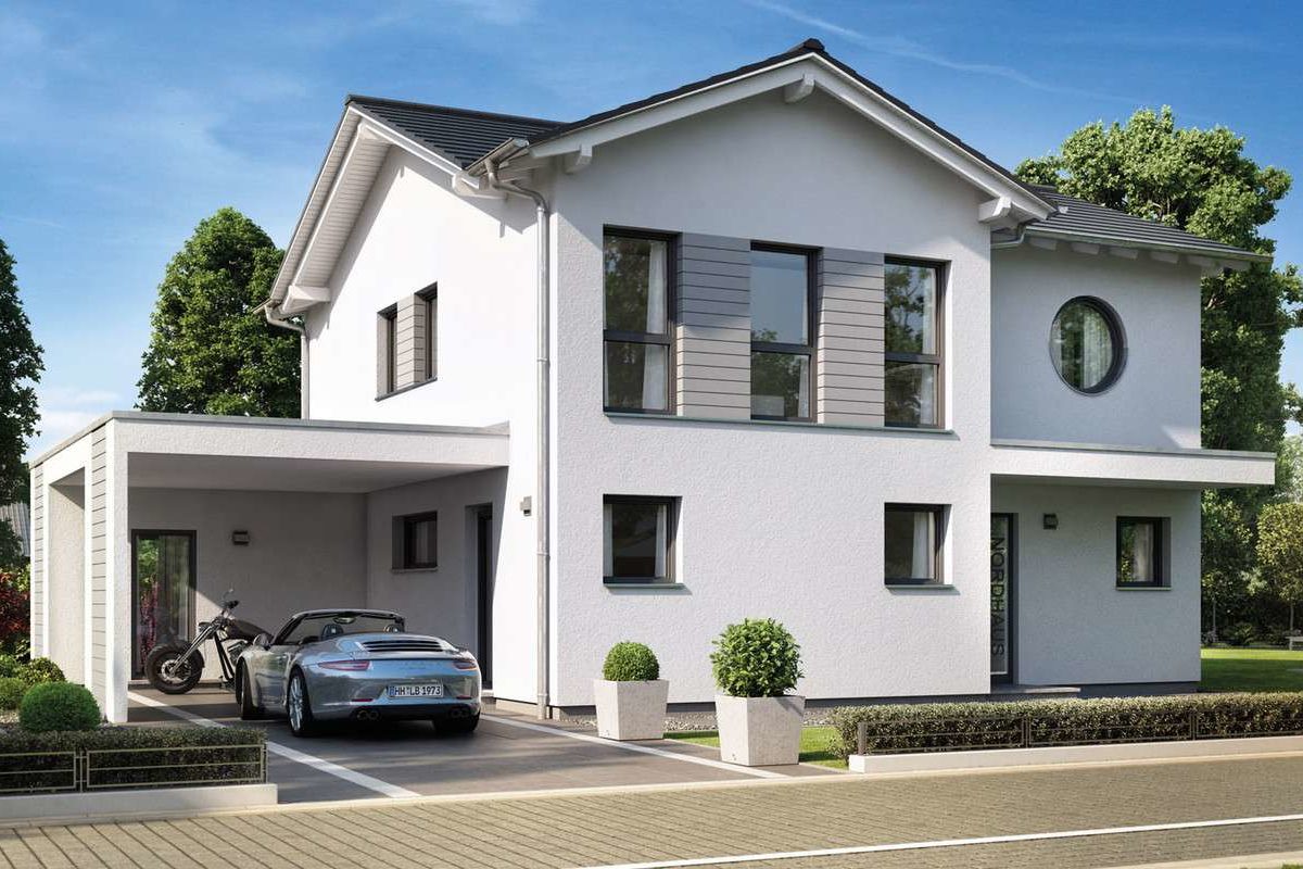 Musterhaus Wuppertal - Ein kleines haus auf einem parkplatz - Haus