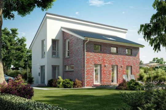 Automatisch gespeicherter Entwurf - Ein Haus mit Büschen vor einem Backsteingebäude - Musterhauszentrum Mülheim-Kärlich