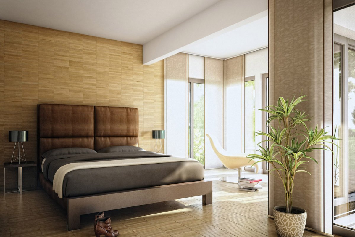 AMBIENCE 100 V2 - Ein Wohnzimmer mit Möbeln und einem großen Fenster - Haus-Plan