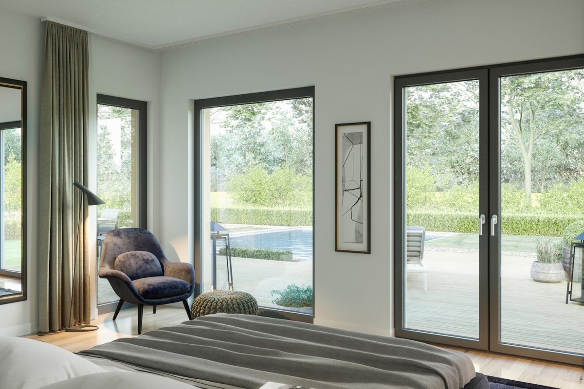 Automatisch gespeicherter Entwurf - Ein Wohnzimmer mit Möbeln und einem großen Fenster - Bungalow