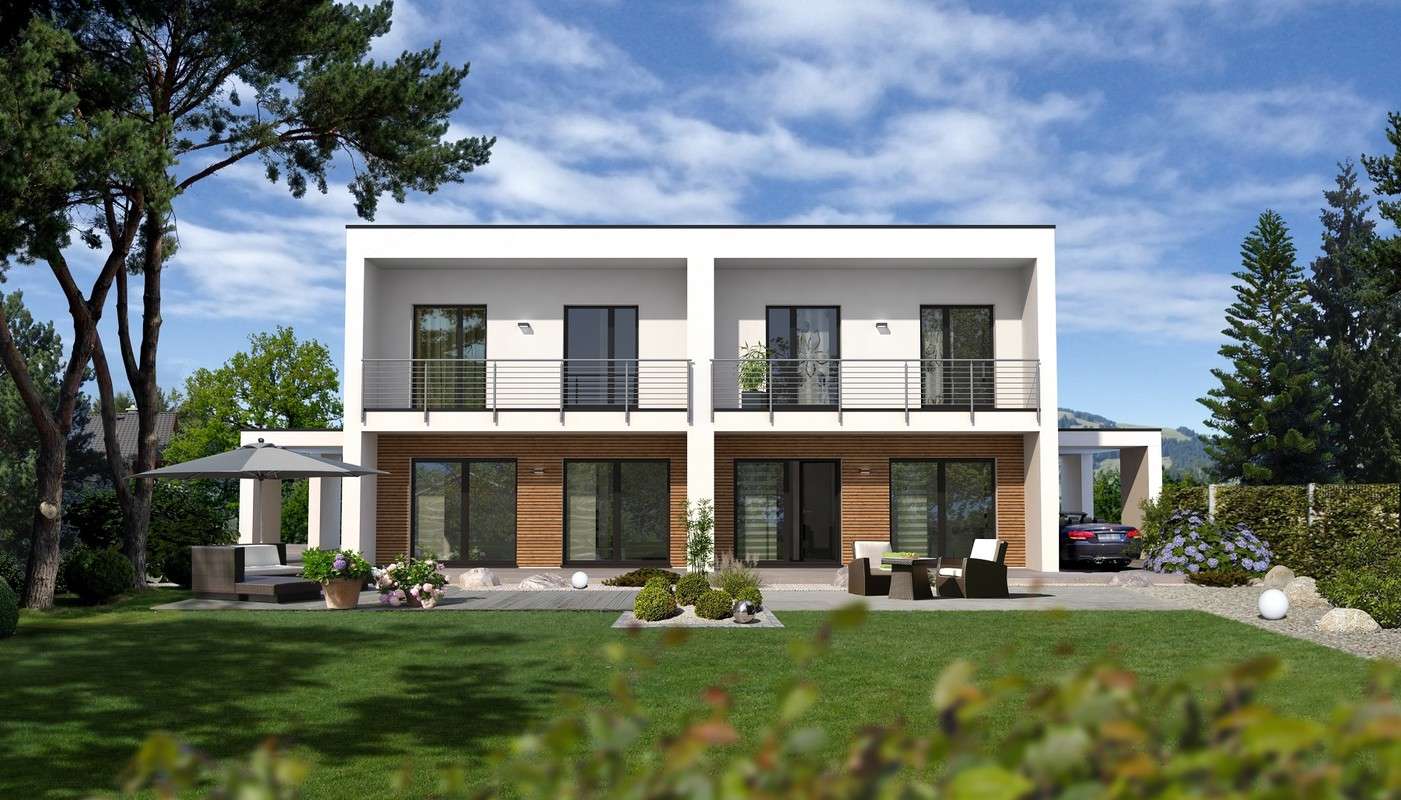 Moderne Wohneinheiten: Doppelhaus Mit Garage Dazwischen