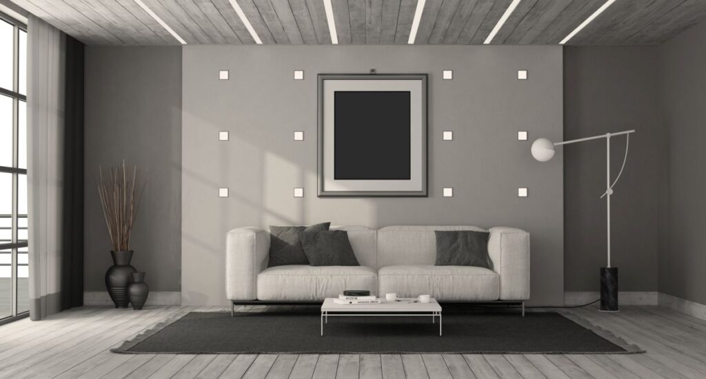Minimalistisches Schwarz-Weiß-Wohnzimmer