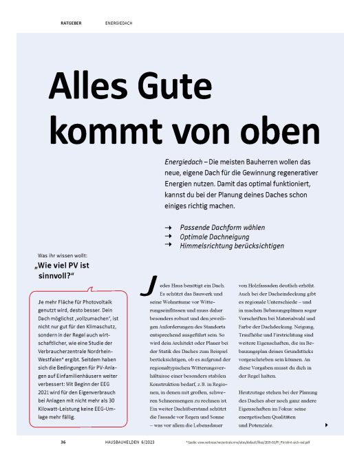 Passendes Energiedach auswählen