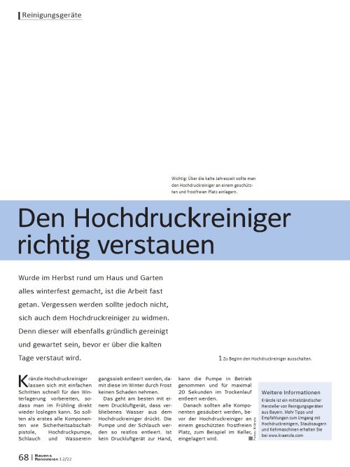 Den Hochdruckreiniger richtig verstauen
