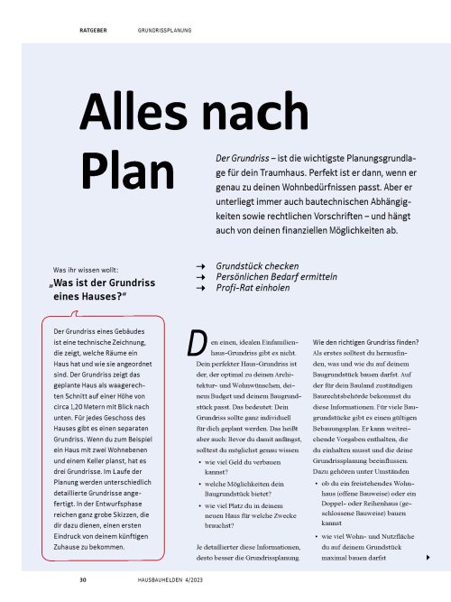 Der Grundriss als wichtigste Planungsgrundlage