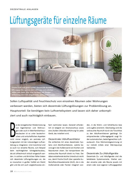 Lüftungsgeräte für einzelne Räume