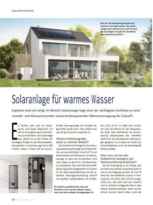 Solaranlage für warmes Wasser