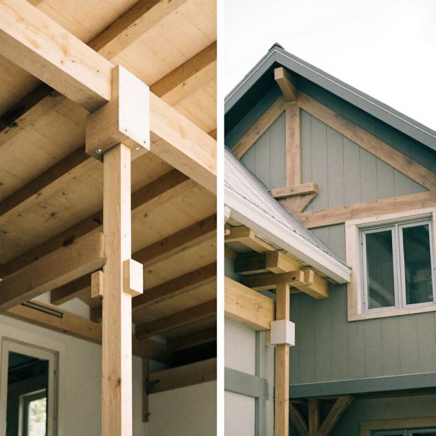 Massiv oder Holz? Entscheidungshilfe für nachhaltige Bauweisen mit Zukunft Hausbau Helden Detailaufnahme von Häusern mit Holz